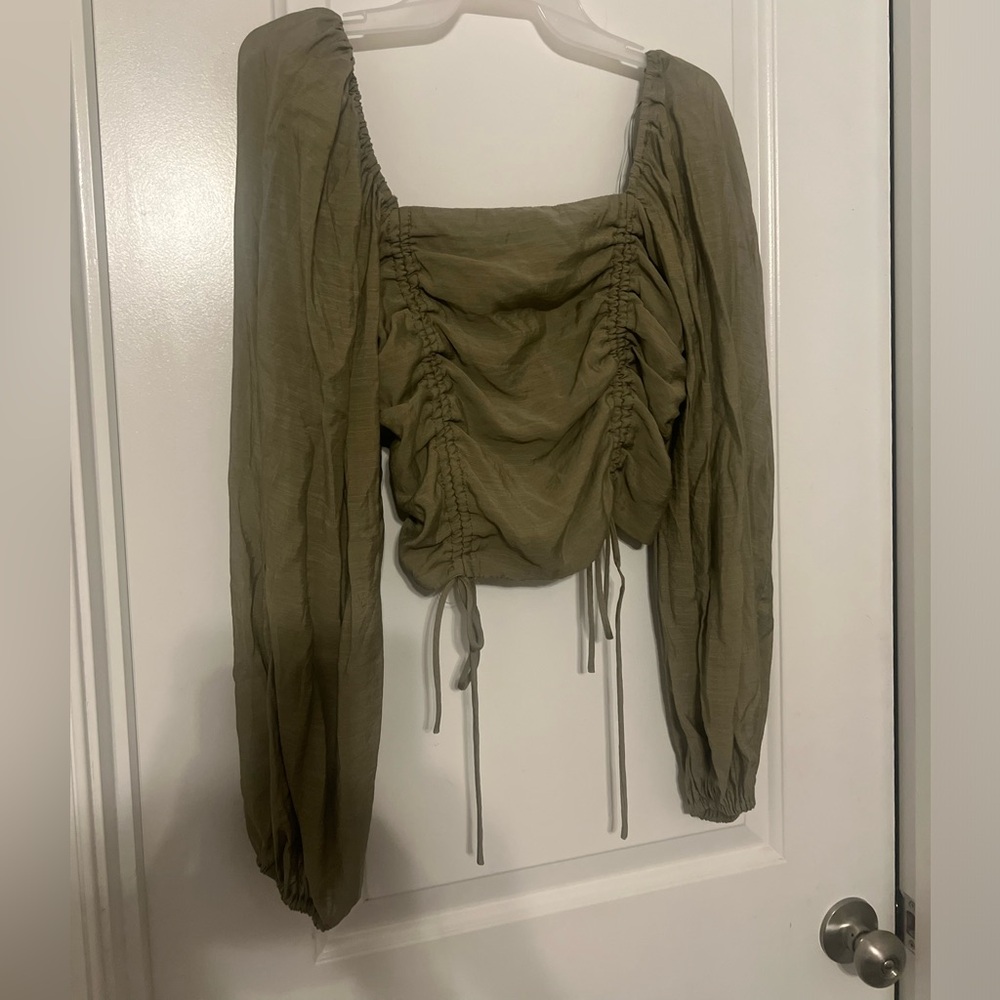 Hyfve Olive Green Balloon Sleeve Top | m - Picture 6 of 7